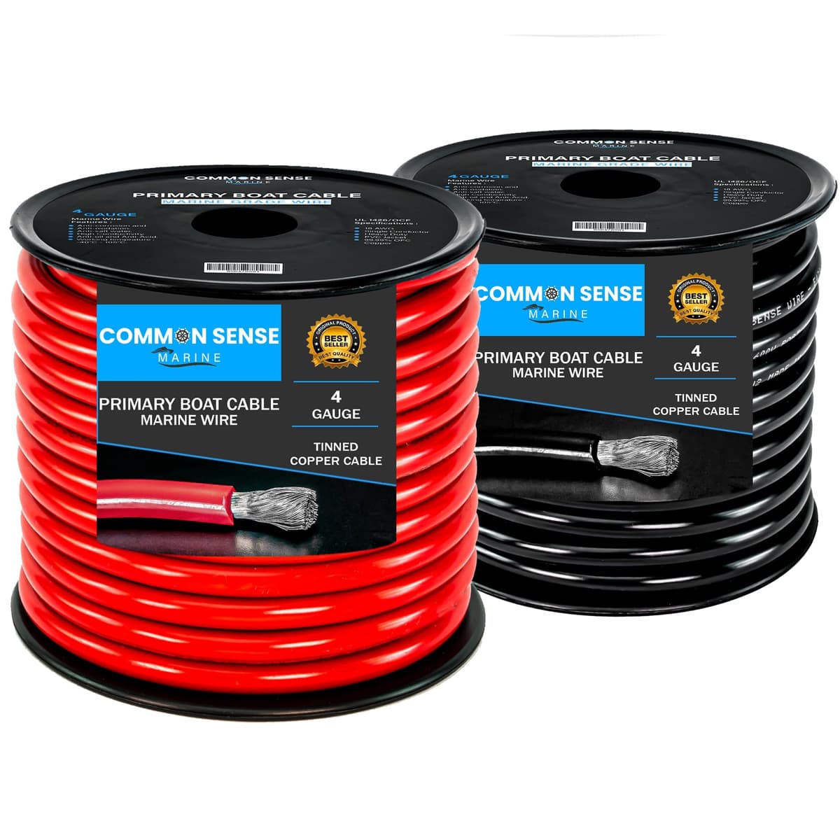 Common Sense Marine Cable Marino 4 AWG, 100 ft, Cobre Estañado, UL 1426, PVC MW4-RDBK-100