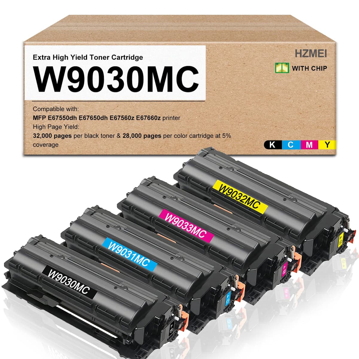 HZMEI Cartuchos de tóner W9030MC W9031MC W9032MC W9033MC paquete 4-colores alto rendimiento HZ-W9030MC-BCMY