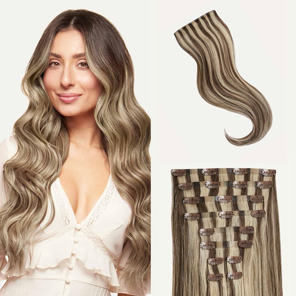Luxy 24" Seamless Clip-In 100% Remy - Ash Brown Highlights, 240 g
