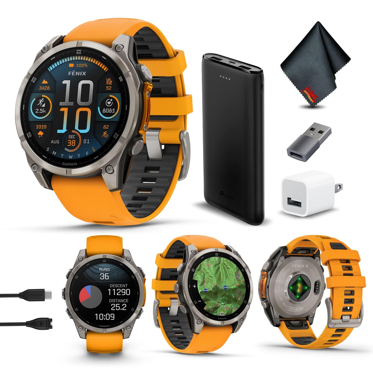 Garmin Fenix 8 47MM AMOLED Sapphire 010-02904-10_AG2-V1 - Multisport GPS Smartwatch Bundle (Titanio)