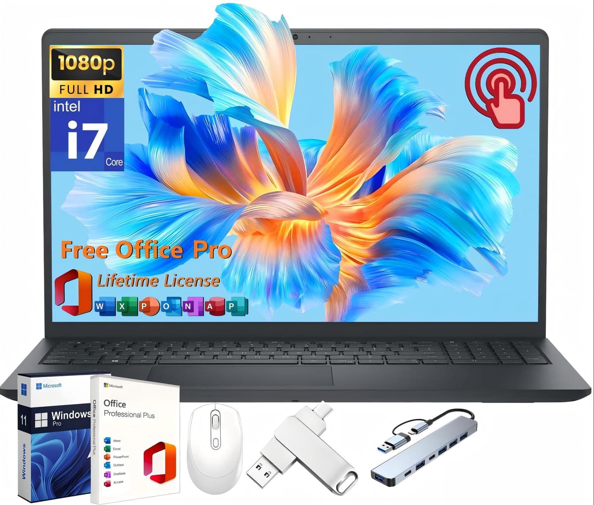 Dell Inspiron 15 - 15.6" FHD Touch, Intel i7-1355U 10-core, 32GB RAM, 1TB SSD, Windows 11 Pro, Office Pro Lifetime Dell Inspiron Laptop
