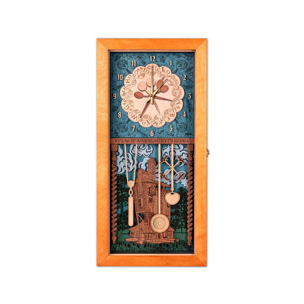 ZE WOOD Weasley Family Harry Potter reloj de pared 3D en madera oak brown, silencioso XL con 5 indicadores