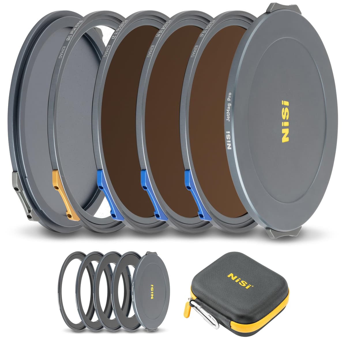 Kit NiSi JetMag Pro para Cineastas 82MAG (Filtros Magnéticos ND 2, 3 y 4 pasos, Black Mist 1/8, Adaptadores 67mm/72mm/77mm/82mm, Dos Tapas Frontales, Tapa Trasera, Estuche Caddy) CA-1734