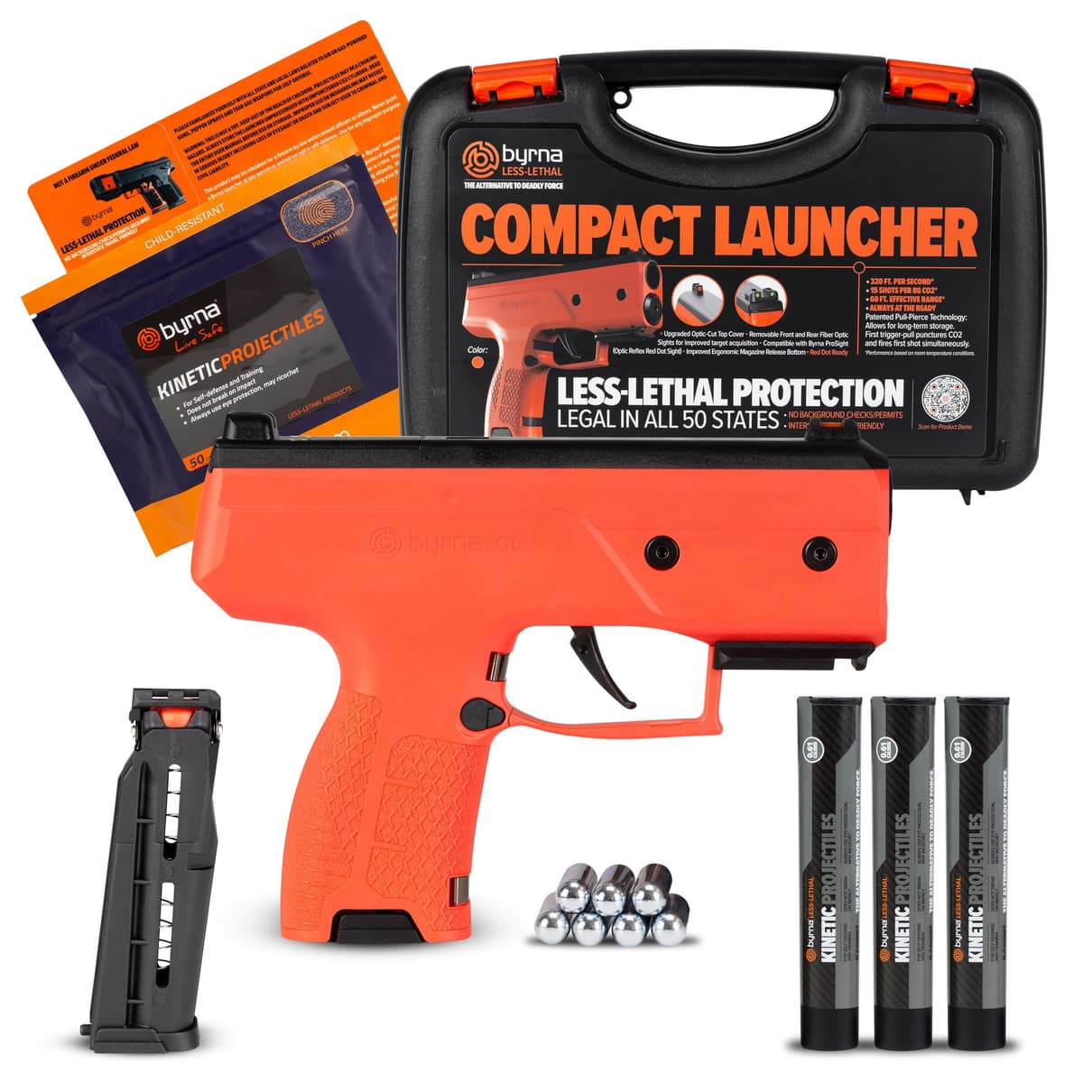 Byrna CL Lanzador compacto de proyectiles cinéticos .61 cal Bundle definitivo (Naranja) UB61300