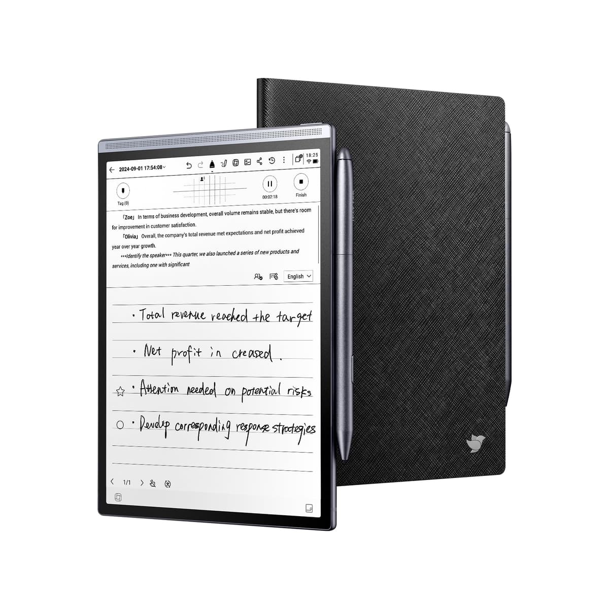 iflytek AINOTE Air 2 Paquete - Funda tipo folio negra, Tableta de 8.2 pulgadas para toma de notas con IA, Bloc de papel para escritura, Cuaderno digital con lápiz, Transcripción de voz a texto, Soporte multilenguaje para ChatGPT AINOTE Air 2 Bundle with Black Folio