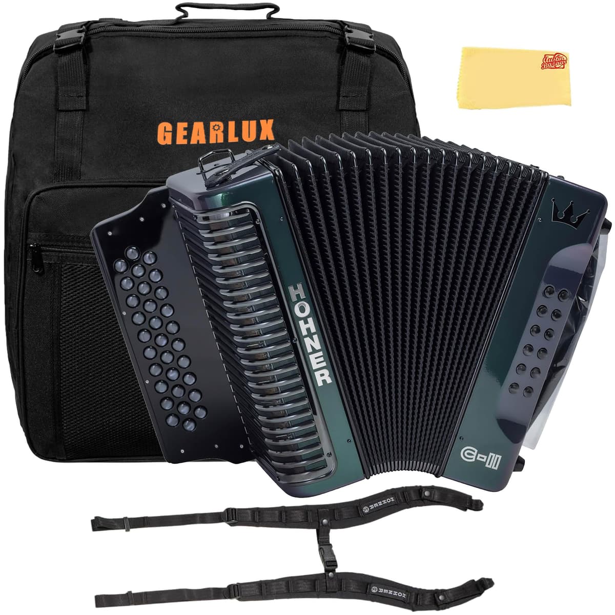Acordeón Hohner Corona C-II F/Bb/Eb Green to Gold - Bundle con Funda, Accesorios y Lessons AUS-C-II-FBBEB-GRTG-COMBO-DLX