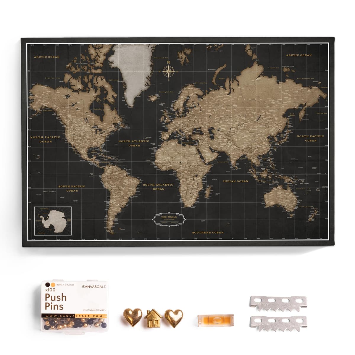 CANVASCALE Canvas World Map con Corcho para Pines 150x100 cm Patrón 6 English Lettering world_map_new_150x100_6