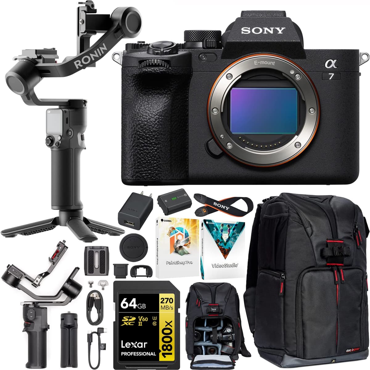 Sony a7 IV Cuerpo ILCE-7M4/B + Bundle de Filmmaker (Gimbal, Backpack, 64GB) E85SNILCE7M4B
