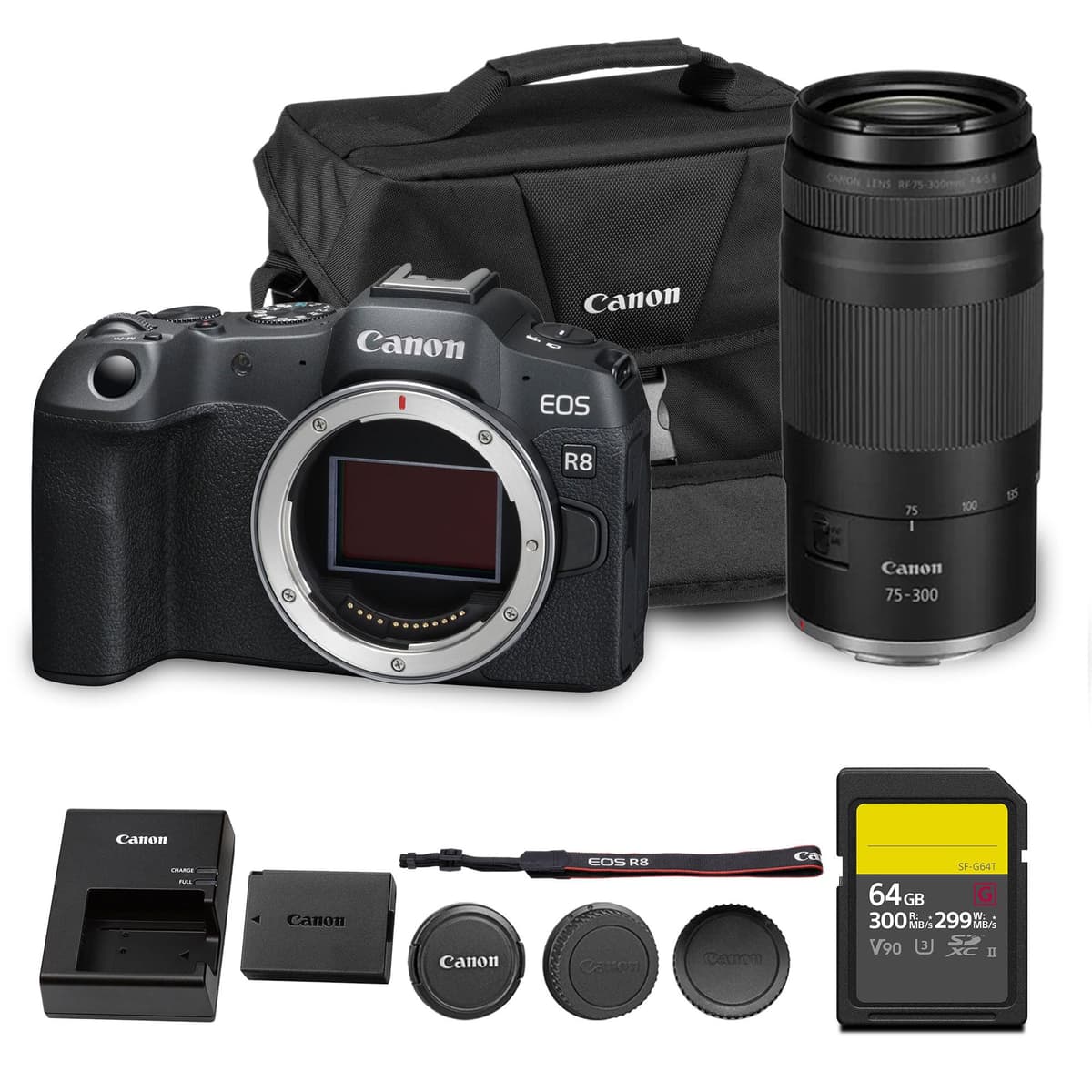 Canon EOS R8 Mirrorless Camera + RF 75-300mm f/4-5.6 + 64GB Card + Bolso 5803C002_EDIPL_17