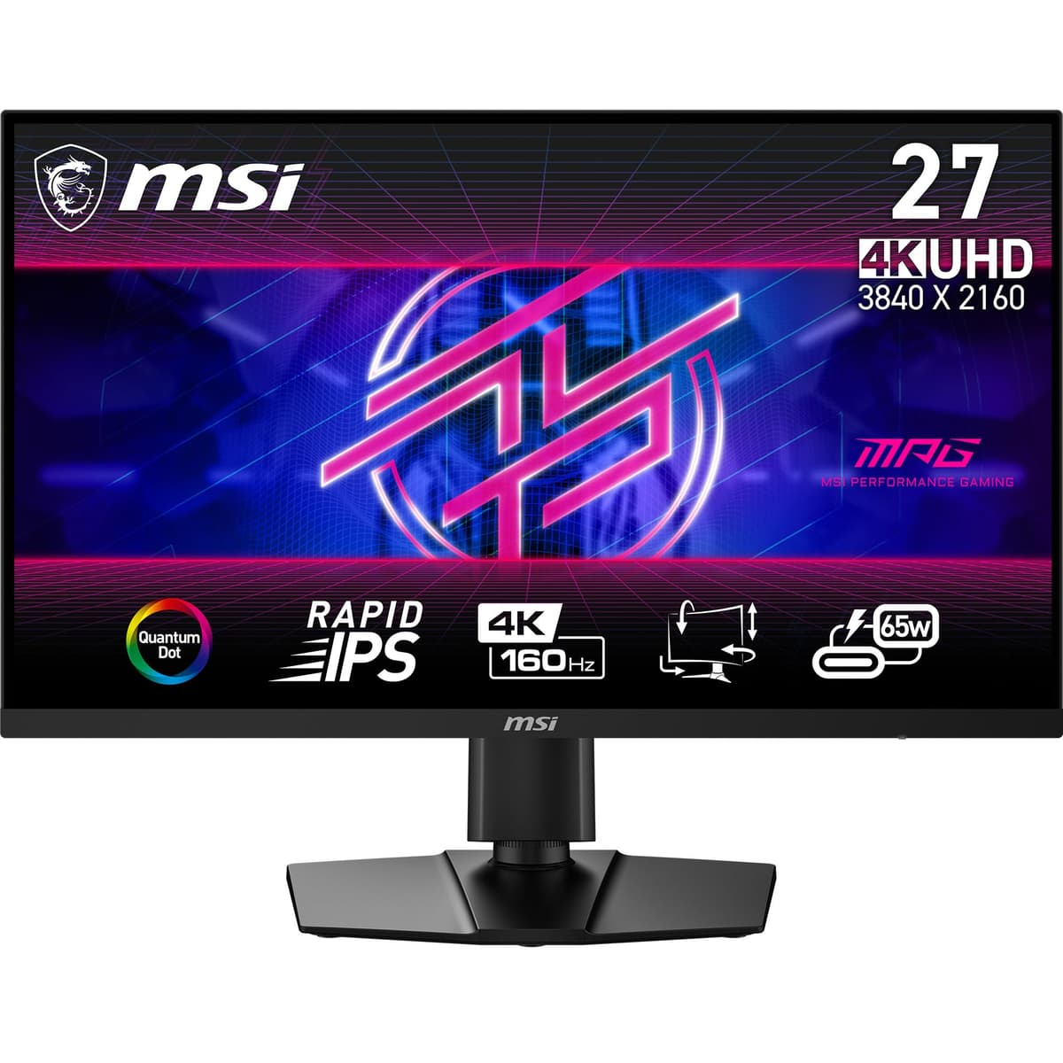 MSI MPG274URF QD Monitor de 27 pulgadas 3840 x 2160 (UHD), 160Hz, Adaptive-Sync, HDMI, DisplayPort, Montable VESA, Inclinable, Ajuste de altura, Parlantes, 0.5ms, Negro