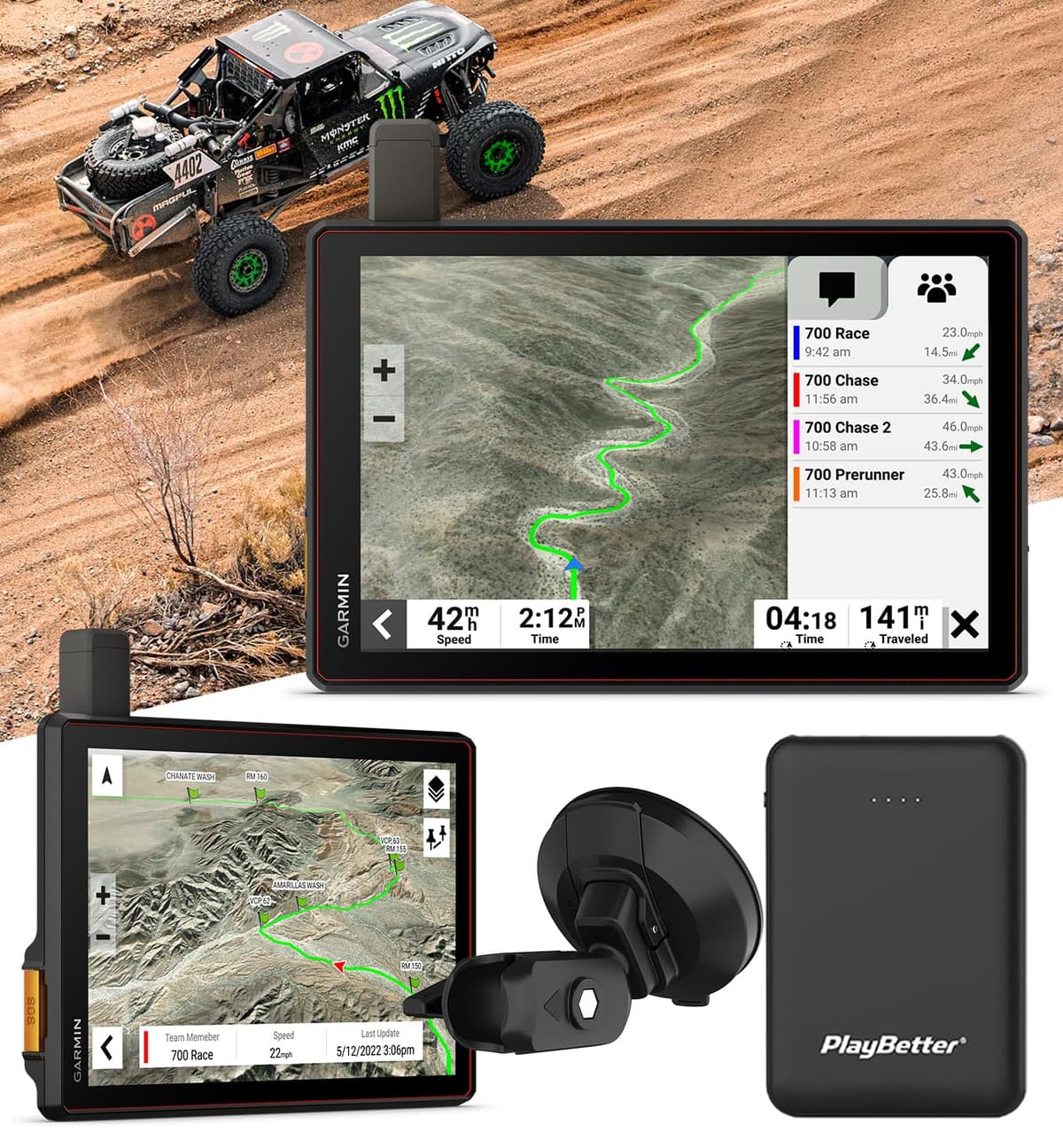 PlayBetter Garmin Tread XL Baja Chase 10” Navigator Bundle con Powerbank 5000mAh 010-02833-00