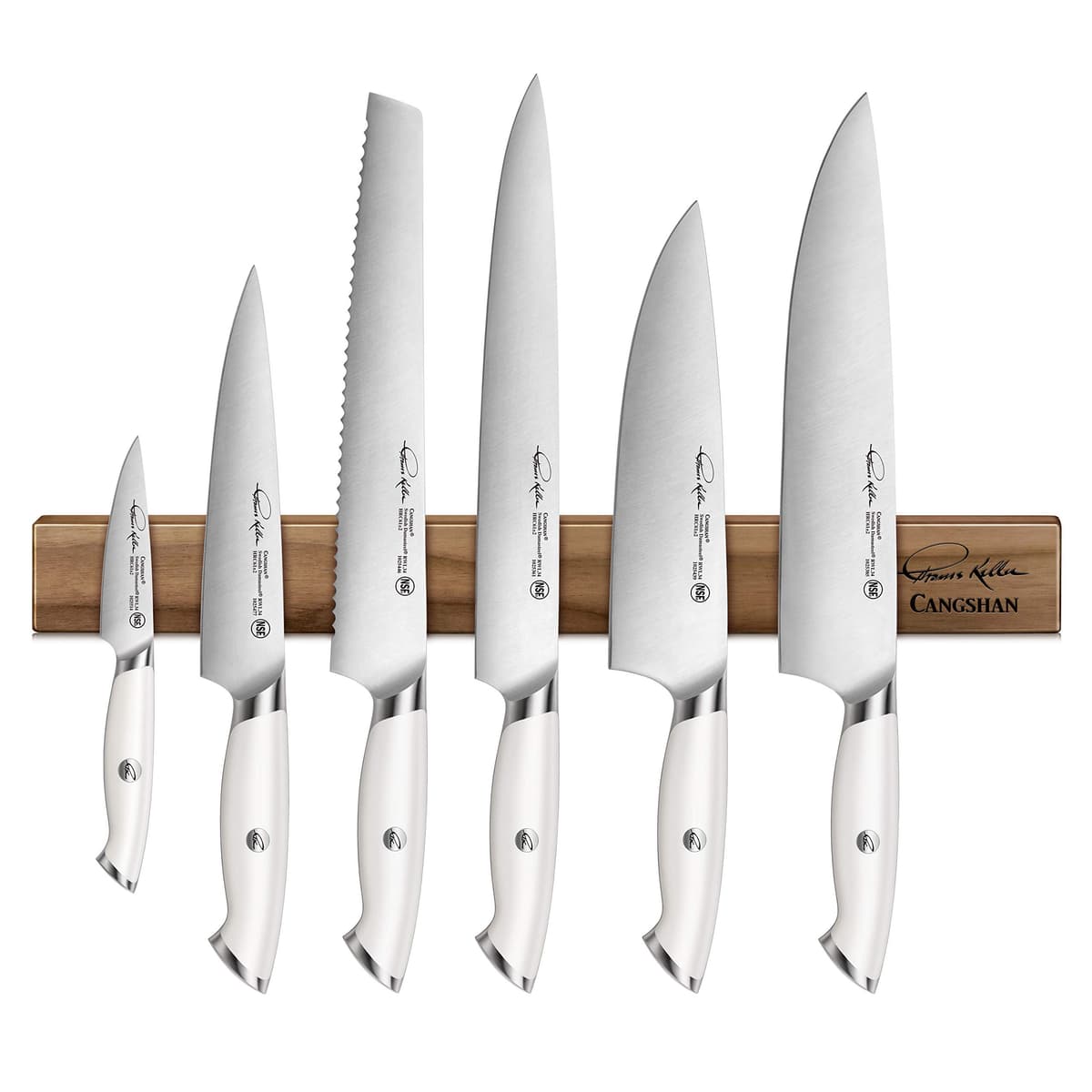 Set de cuchillos magnético Cangshan Thomas Keller Swedish Powder Steel forjado, 7 piezas, blanco