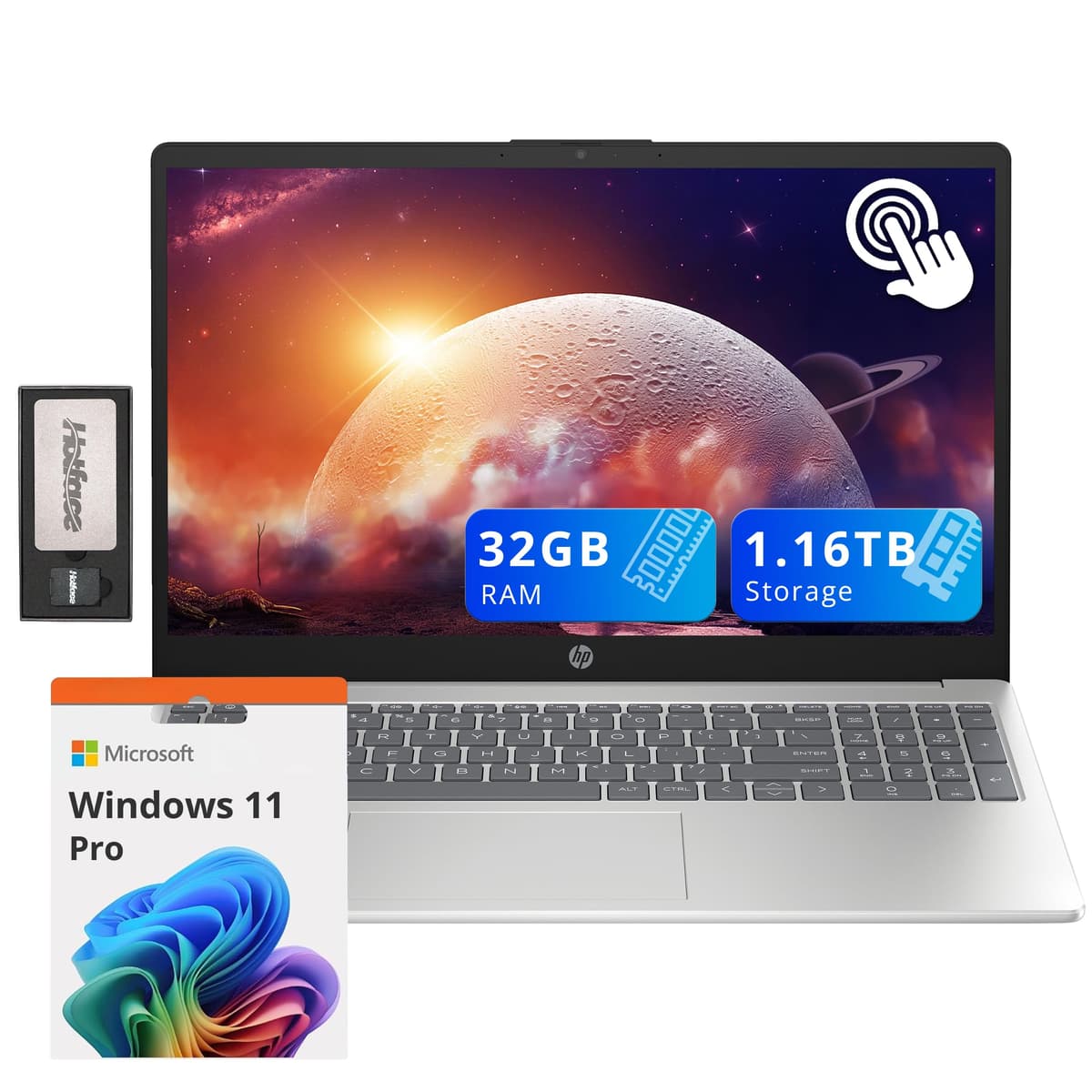 HP Pavilion 15.6" Pantalla táctil HD, Intel i3-1215U, 32GB RAM, 1.16TB Almacenamiento (1TB SSD + 160GB Set de estación de acoplamiento), Intel UHD Graphics, Teclado numérico, Webcam, Carga rápida, Wi-Fi 6E, Windows 11 Pro, Plateado