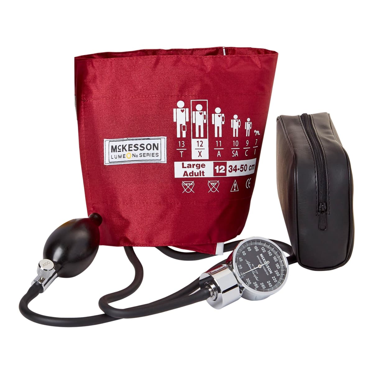 McKesson Esfigmomanómetro Aneroid manual con funda portátil, tamaño bolsillo, brazalete 34-50 cm, burdeos, paquete de 20 01-700-12XBDGM