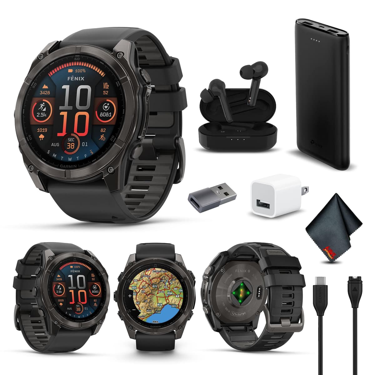 Garmin Fenix 8 51MM AMOLED Sapphire Carbon Gray DLC Titanium con correa Gray - Multisport GPS Smartwatch (Bundle) 010-02905-20_AG2-V1