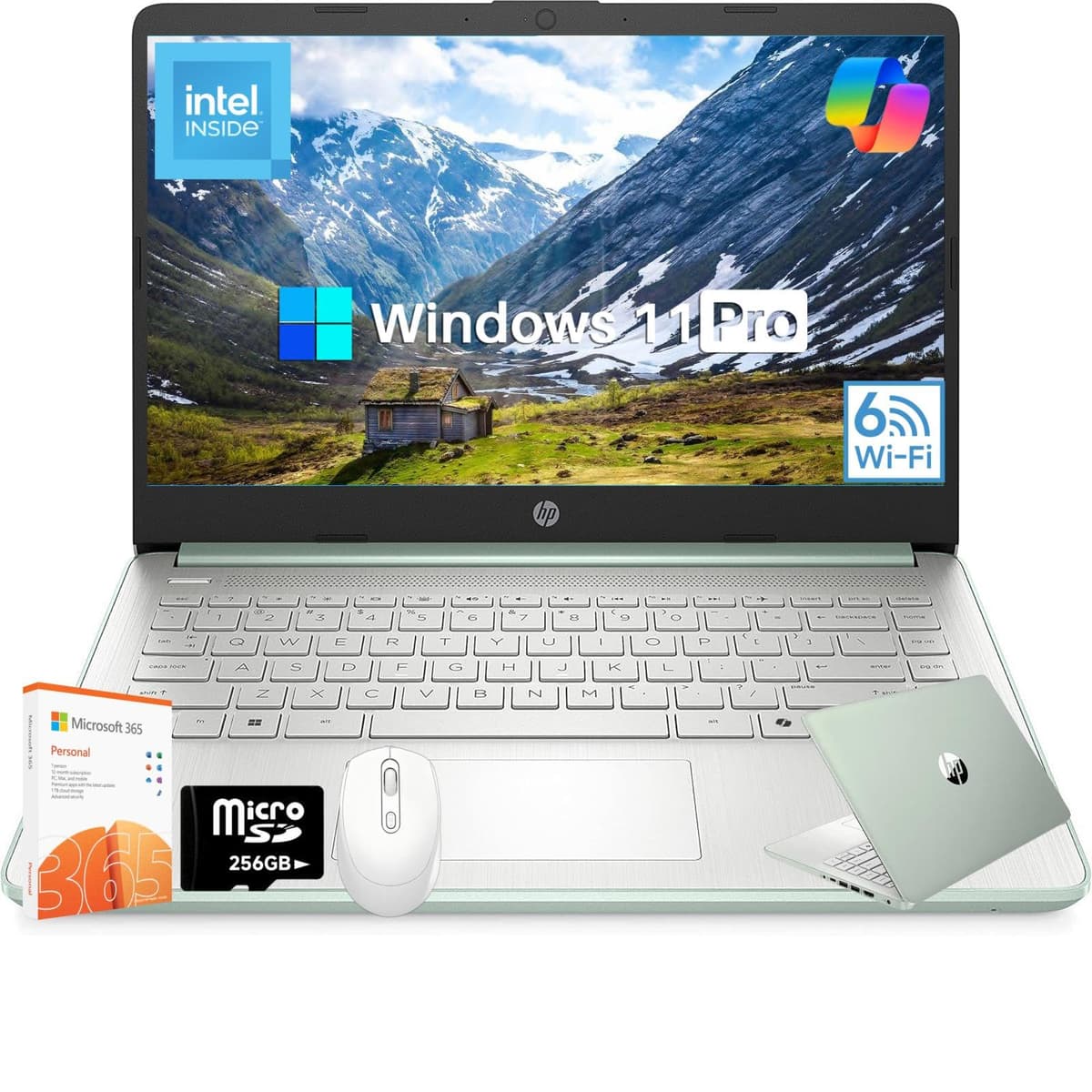 HP 2025 Portátil para Estudiantes y Negocios de 14 pulgadas, Office 365 por 1 año, Procesador Intel N150, 16 GB RAM, 128 GB UFS + 256 GB MSD, Wi-Fi 6, Bluetooth 5.4, Copilot AI, Windows 11 Pro, con accesorios HP 14 Laptop