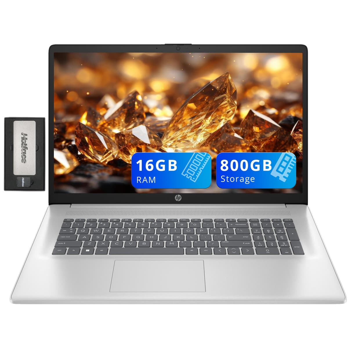 HP 17.3" FHD IPS Antirreflejo Portátil, Intel 7-150U, 16GB RAM, 800GB Almacenamiento (512GB SSD + 288GB Estación de Acoplamiento), Gráficos Intel, Teclado Numérico, Wi-Fi 6, Cámara 1080p FHD, Carga Rápida, Win 11, Plateado