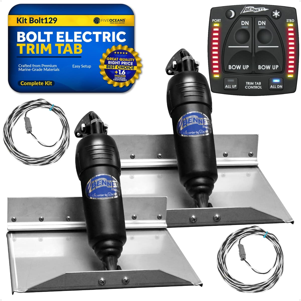 Bennett Marine Bolt Electric Trim Tab System 12" x 9" Kit completo BOLT129, 12V DC - FO4322 704831939330