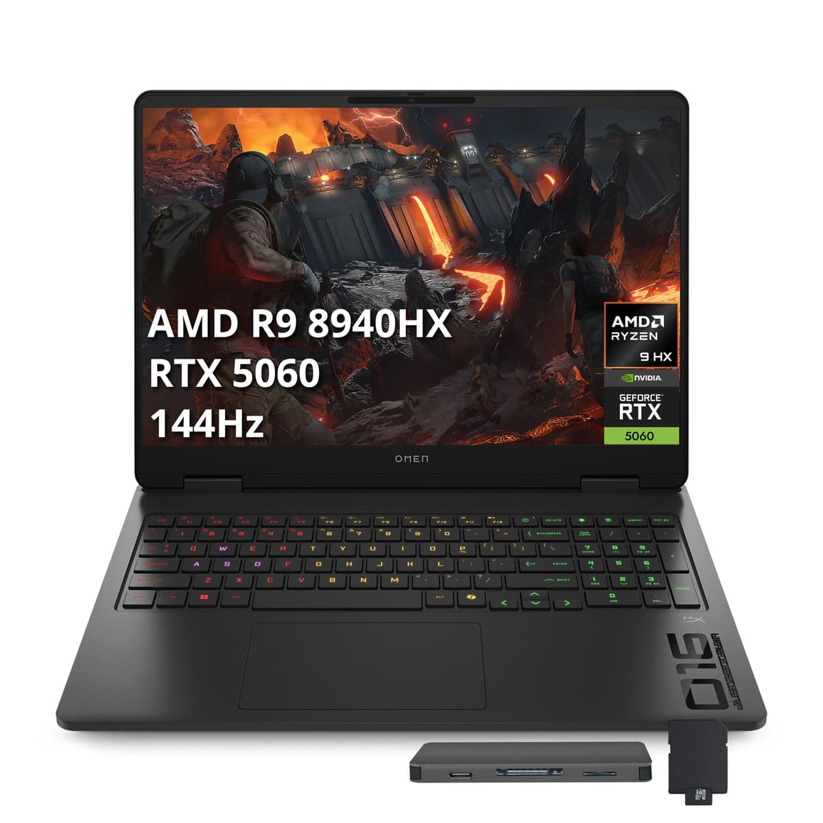 HP Omen 16" 2K 144Hz Laptop para Gaming, AMD Ryzen 9 8940HX, GeForce RTX 5060, 32GB DDR5, 1TB SSD, Teclado Retroiluminado RGB 4 Zonas, Copilot, Windows 11 Pro, Shadow Black, Set de Docking Station 1TB