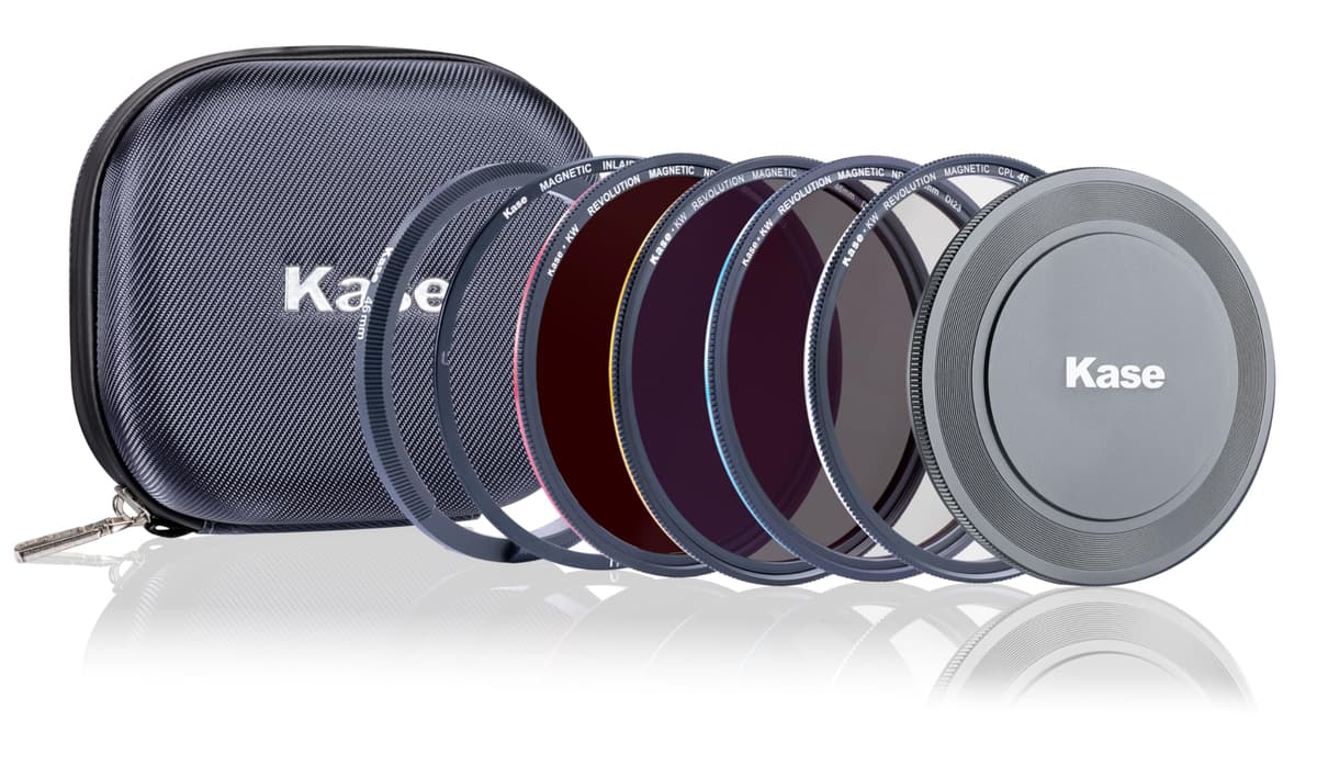 Kit de filtros Kase Revolution Plus con imán, a prueba de golpes, vidrio óptico templado con anillos codificados por color, incluye CPL ND8 ND64 ND1000 tapa de lente y estuche (86 mm) 1121262034