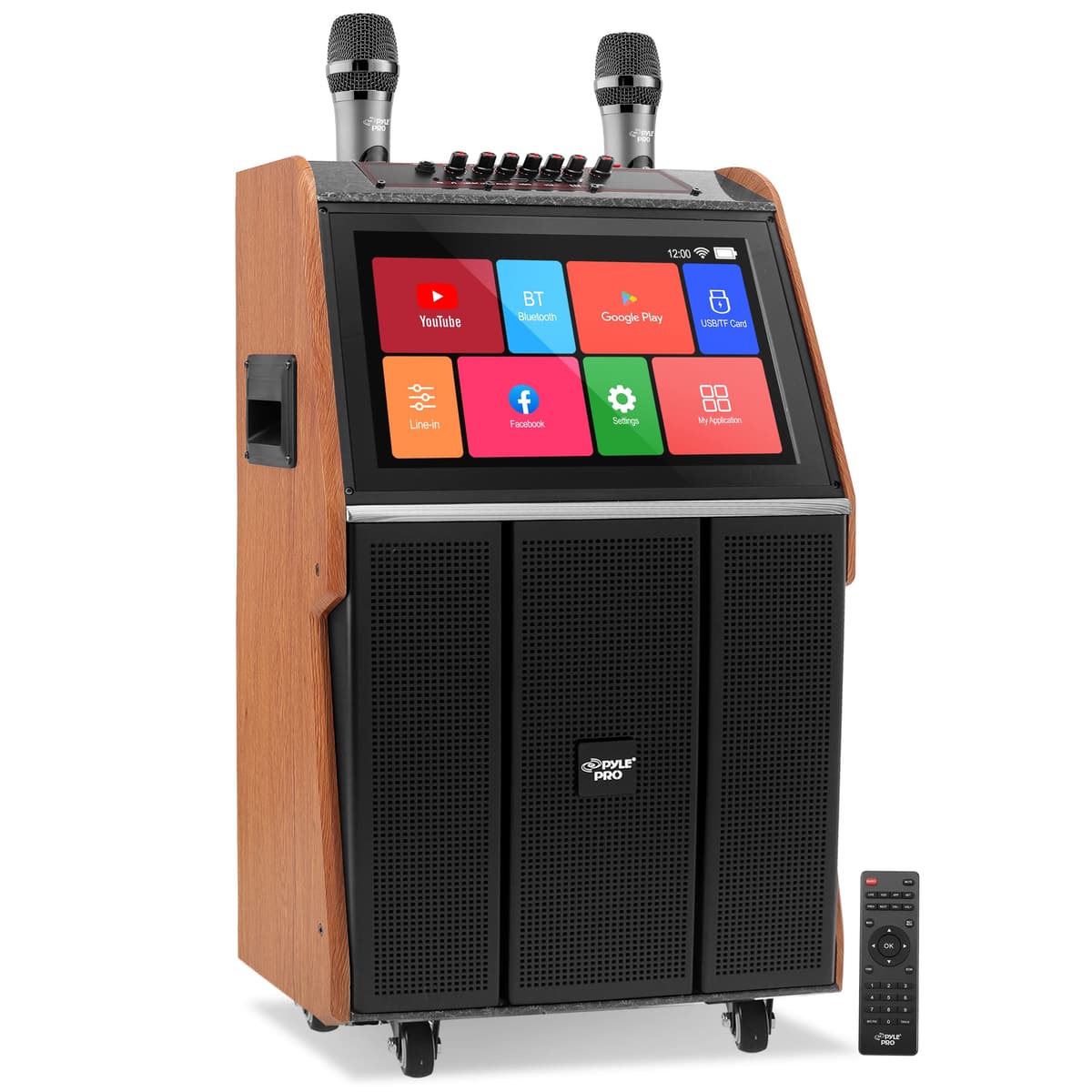 Pyle Parlante portátil inalámbrico con pantalla táctil 18.5", micrófonos inalámbricos y ruedas (12" woofer) PMDJAND12