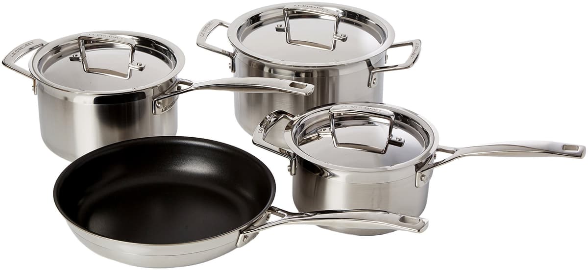 Le Creuset Juego de utensilios de cocina de acero inoxidable de 3 capas, 4 piezas 96209100001000