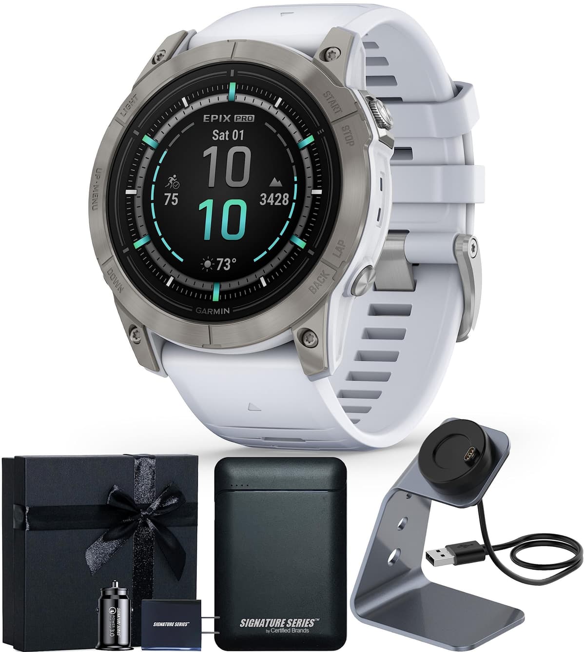 Certified Brands Garmin epix Gen 2 Pro Sapphire 51mm Titanium/Whitestone con pantalla AMOLED y paquete de regalo 010-02804-10 Signature Gift Bundle