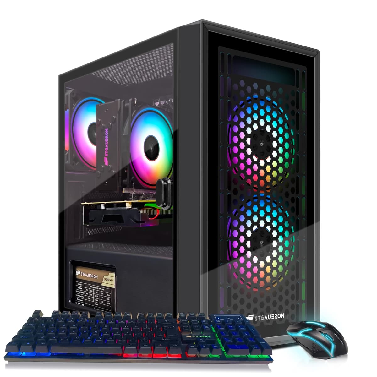 PC de Escritorio STGAubron Gaming, Radeon RX 560 4GB, Intel Xeon E5 i7 hasta 3.0GHz, 16GB RAM, 512GB SSD, WiFi, BT 5.0, 3 Ventiladores RGB, Windows 11 Home ABR0124