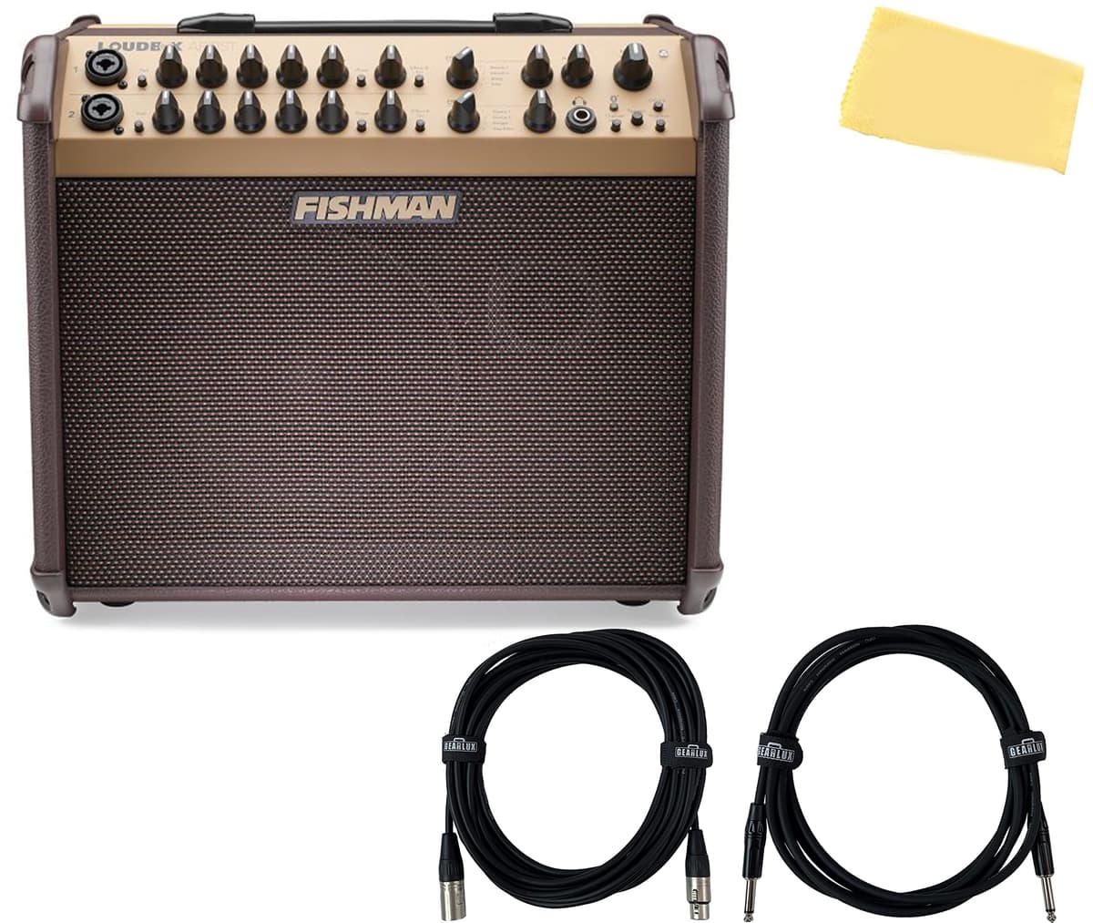 Fishman Loudbox Artist 120W Amplificador Acústico Bi-amplificado con Bluetooth - Paquete con cables y paño de pulido AUS-PRO-LBT-600