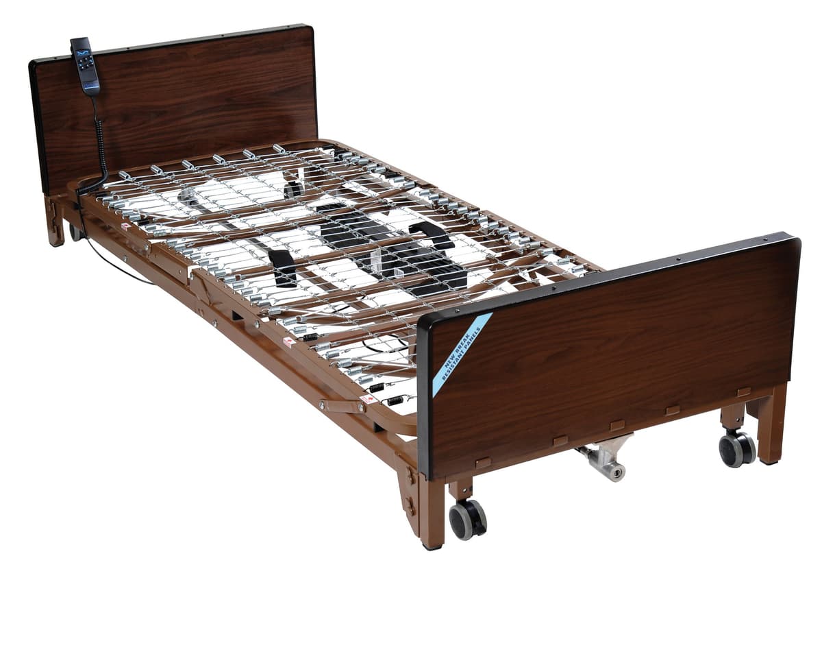 Drive Medical Delta Ultra Light Cama Eléctrica Baja Completa con Barandas y Colchón Terapéutico 15235bv-pkg-1-t