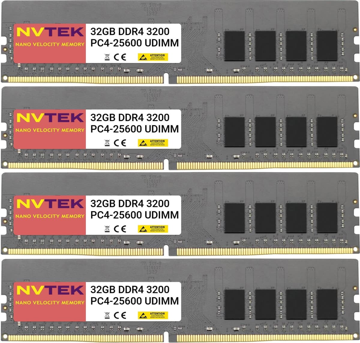 NVTEK Kit 128GB (4×32GB) DDR4 3200MHz UDIMM 1.2V CL22 288-pin No ECC 759170878635