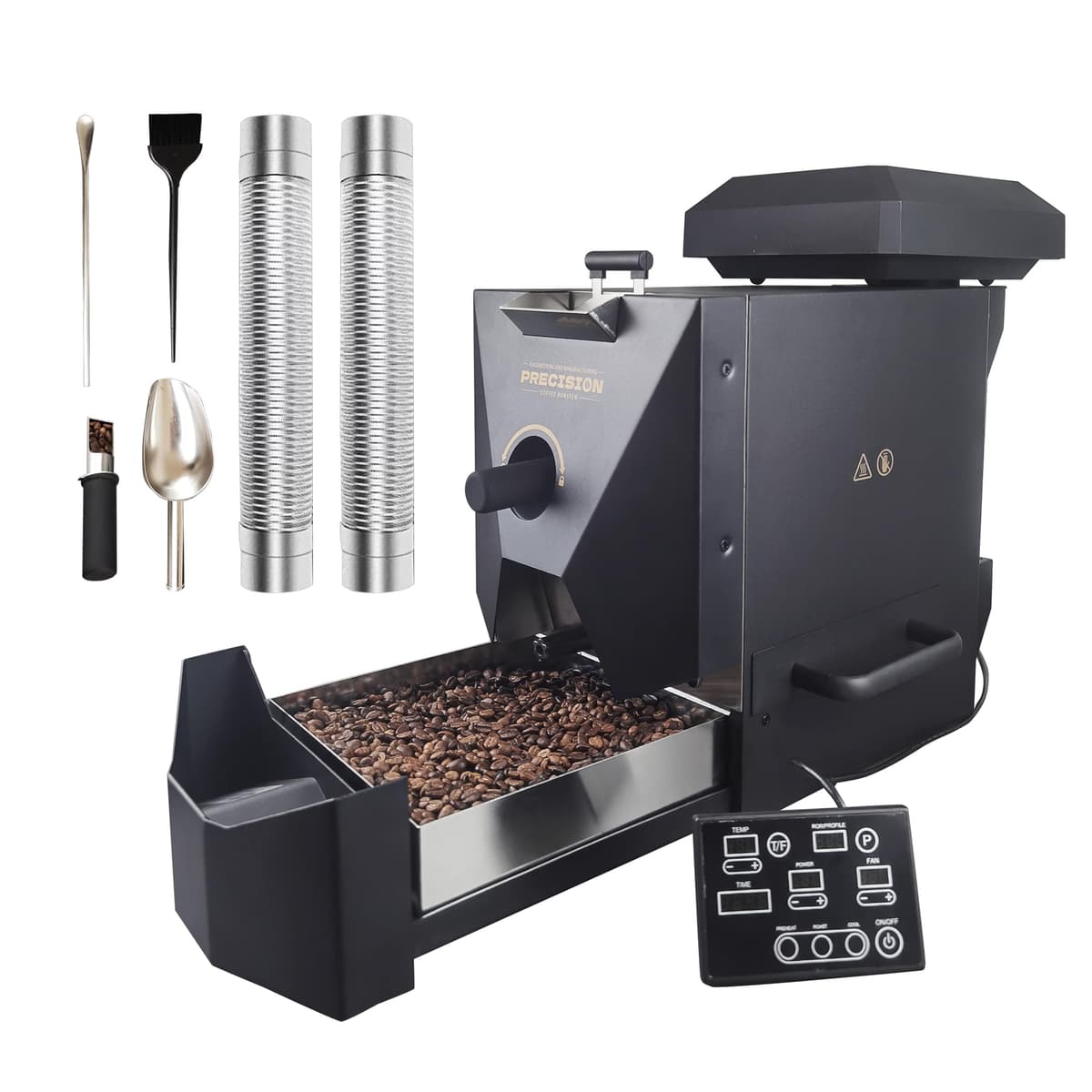 NIASIA Tostadora de Café Automática de 500 g para Uso Doméstico con Filtro de Humo (Apta para Tostado Claro), Tubos de Humo (Aptos para Tostado Medio y Oscuro) y Colector de Cascarilla