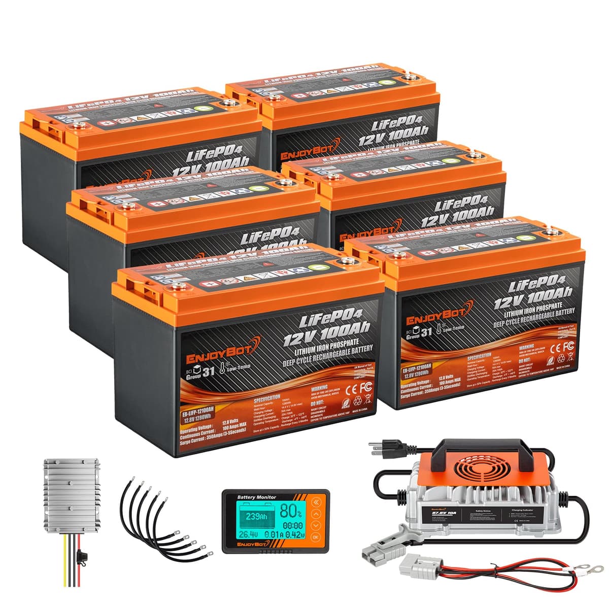 Enjoybot Kit de Conversión LiFePO4 72V 100Ah para Carro de Golf - 6x 12V 100Ah Grupo 31 con BMS 100A 72V 100Ah Golf Cart Battery Kit