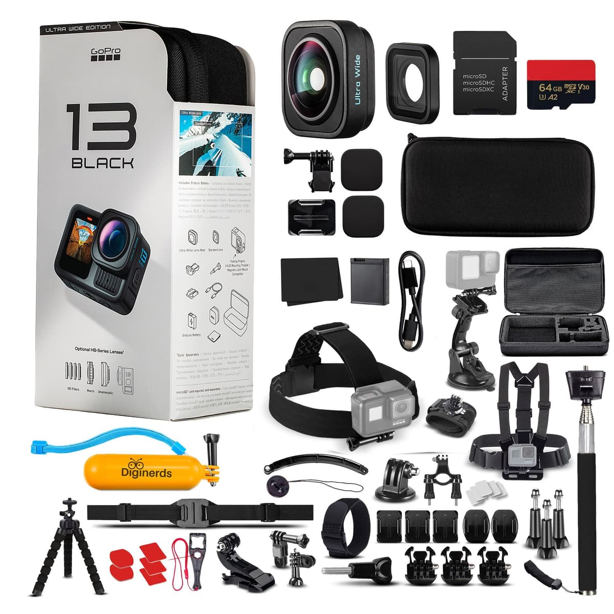 GoPro HERO13 Ultra Wide Edition - Cámara de acción negra 5.3K, 27MP + tarjeta 64GB y kit de accesorios 50 piezas CHDRB-133-TH_EDI_1