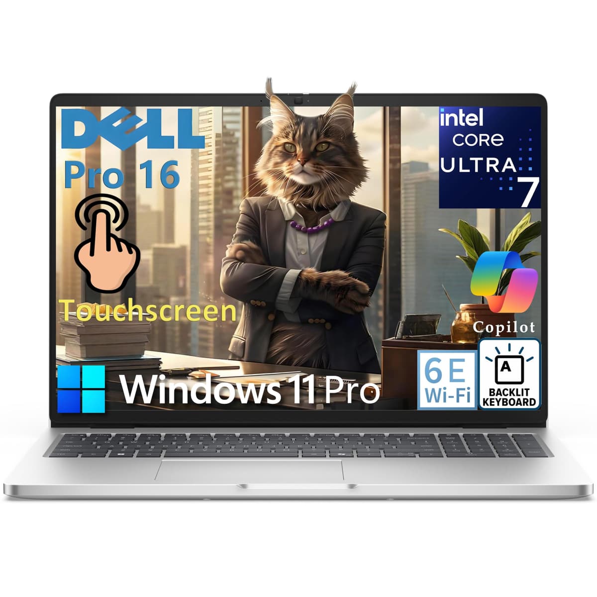 Dell Pro 16 Laptop, Intel Core Ultra 7 265U vPro, 16" táctil FHD+, 64GB DDR5, 2TB SSD, WiFi 6E, Windows 11 Pro