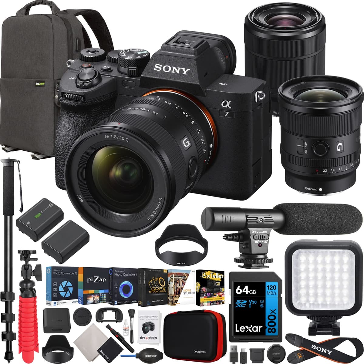 Sony a7 IV con kit de 2 lentes FE 20mm F1.8 G + 28-70mm ILCE-7M4K/B y accesorios E40SNILCE7M4KBX8