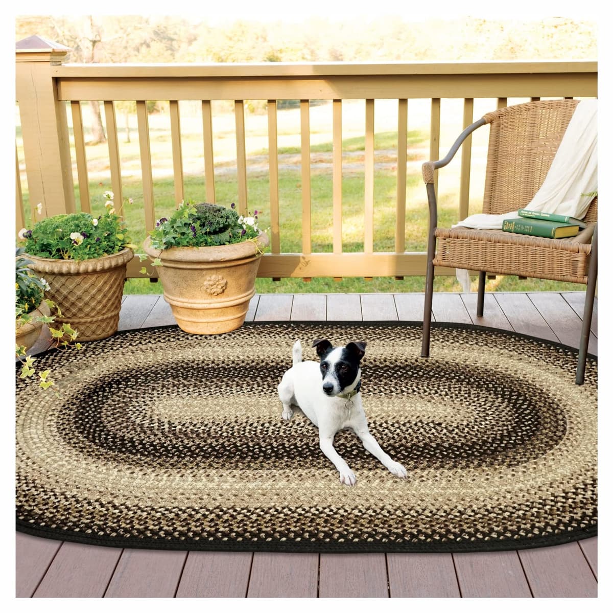 Homespice Black Mist Alfombra Trenzada Ovalada 8x10' - Interior y Exterior, Lavable y Resistente a Mascotas 306081-IN