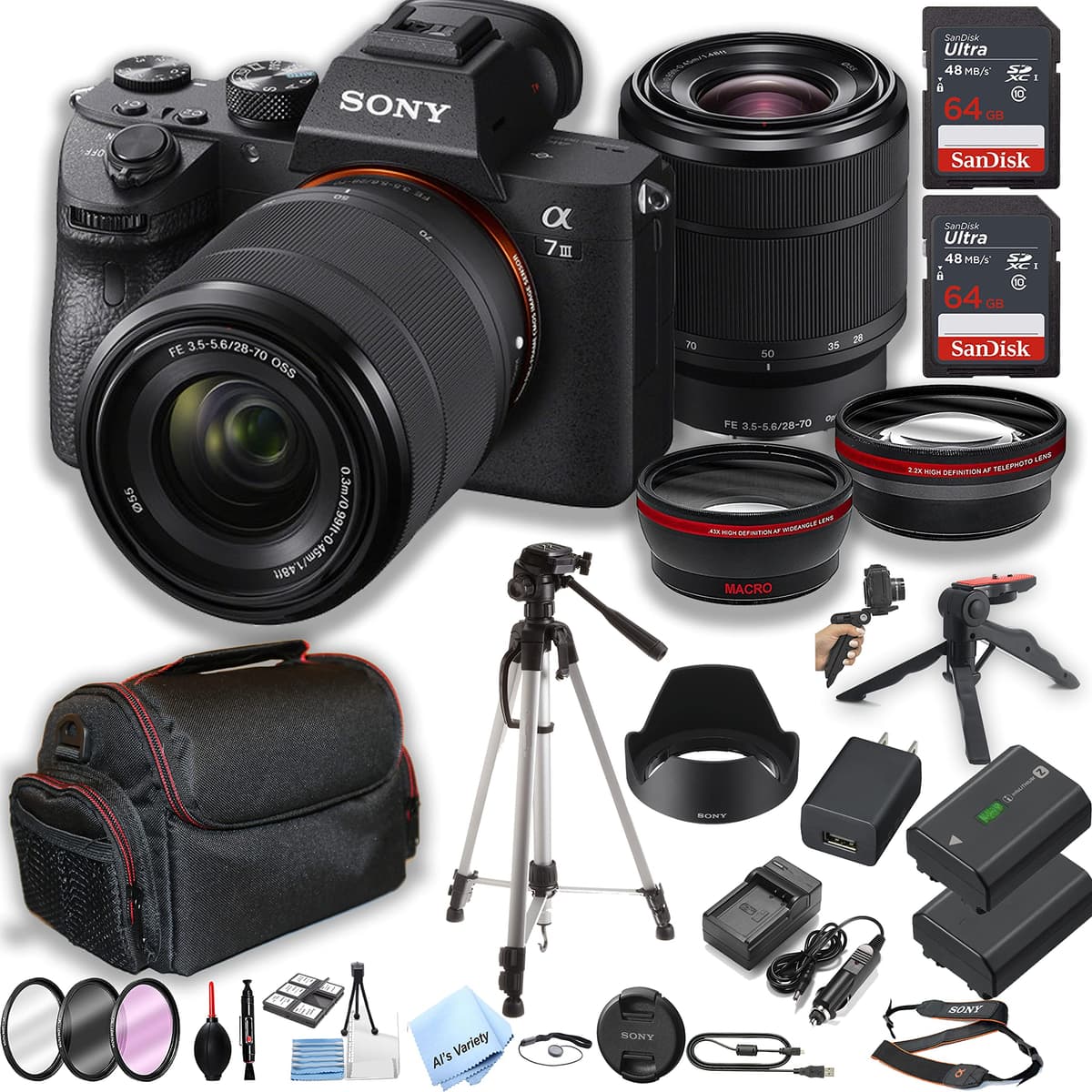 Sony a7 III Mirrorless Camera con 28-70mm + 2x64GB + Case + Tripod + Accesorios (Renewed) SN-A7III-2870-128JN23-cr