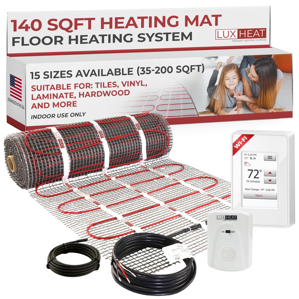 LuxHeat Kit de Piso Radiante 140 sqft con Termostato WiFi UWG4 y GFCI