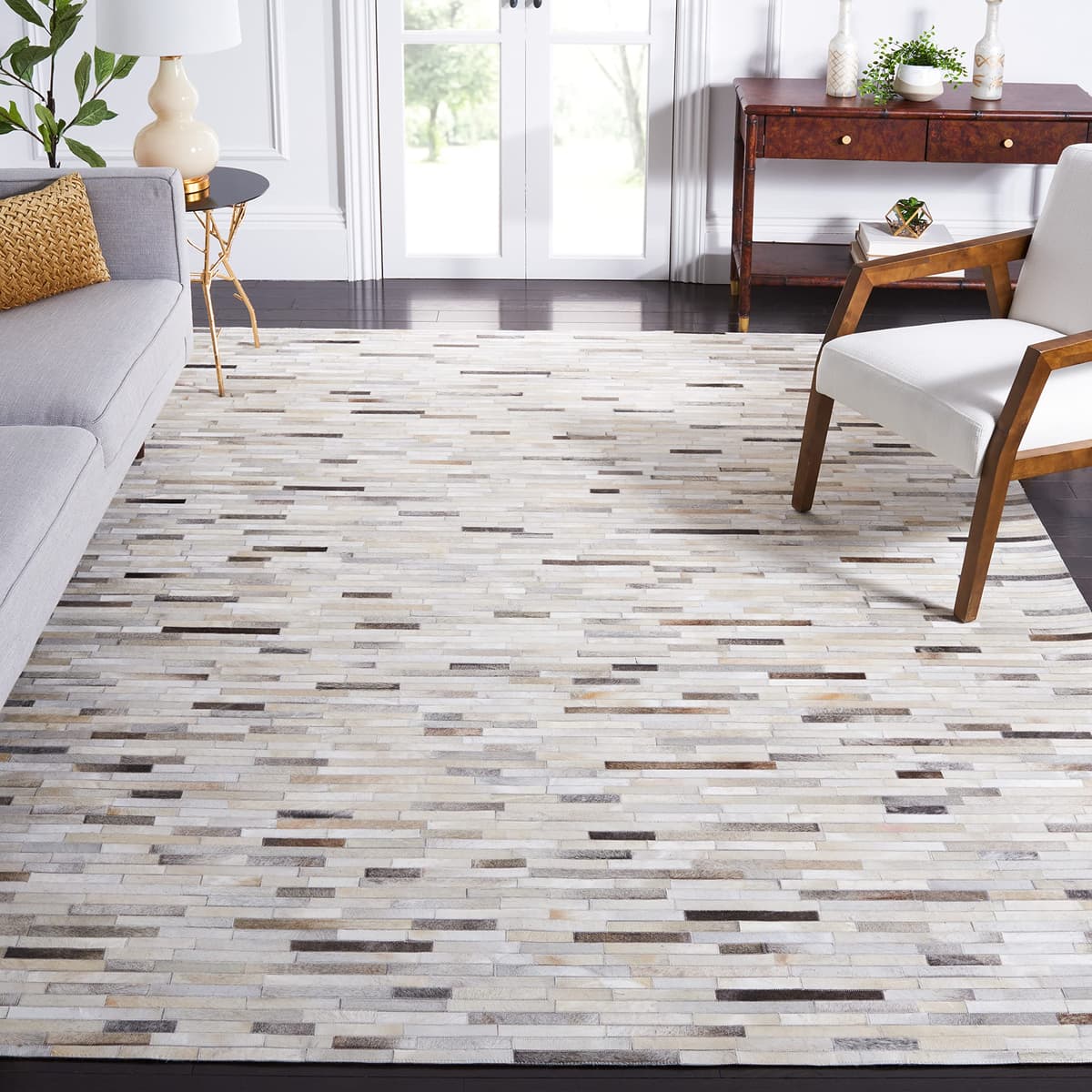SAFAVIEH Alfombra de piel Studio Leather 8x10 - Ivory & Grey (STL809A) STL809A-8