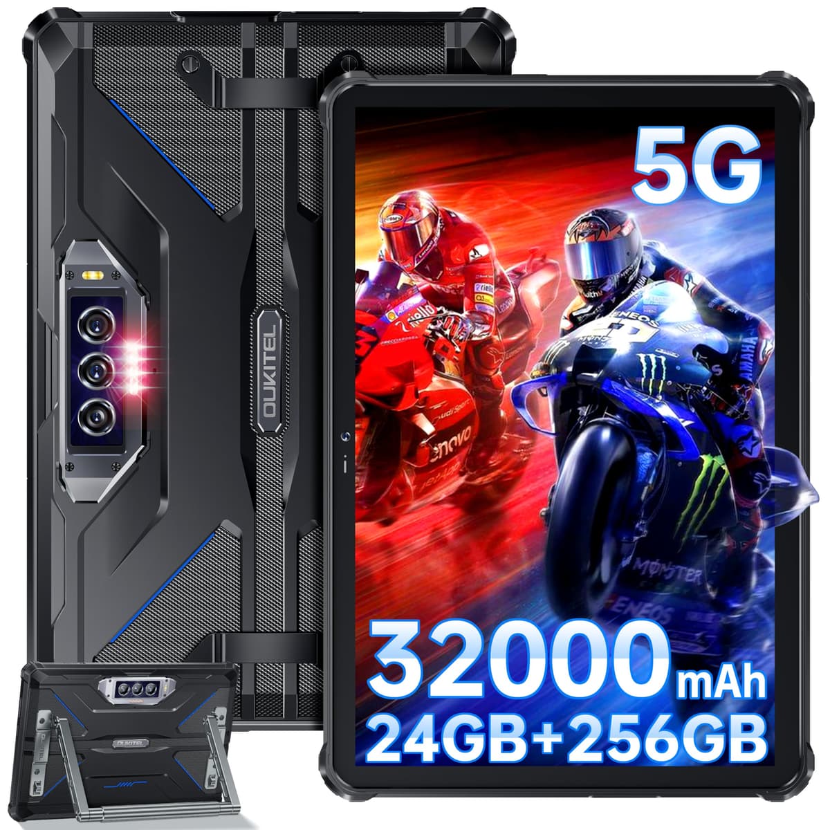 OUKITEL RT7 5G Tableta Rugerizada Android 13, Batería 32000mAh 24GB+256GB Tableta Impermeable, 10.1 Pulgadas FHD+ 33W Carga Rápida, Cámaras 48MP+32MP+20MP Visión Nocturna, 5G Dual SIM+5G WiFi/OTG/GPS/T-Mobile