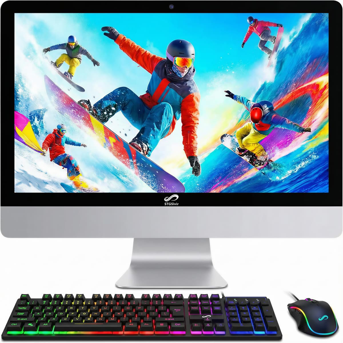 Computadora de Escritorio Todo en Uno STGSivir, Pantalla 22" FHD, Intel Core i5 hasta 3.6 GHz, 16 GB RAM, 512 GB SSD, WiFi, Bluetooth 5.0, Teclado y Mouse RGB, Webcam, Windows 11 Home 3470S