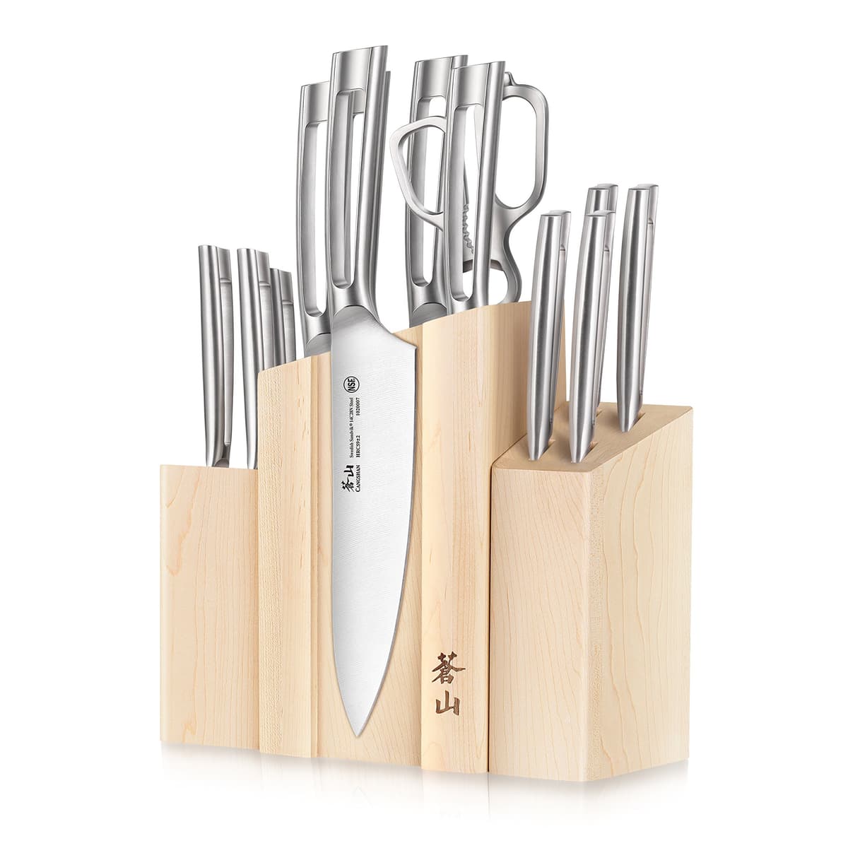 Cangshan TN1 DENALI Juego de Cuchillos Forjados 14 Piezas con Bloque Magnético, Maple 1021967