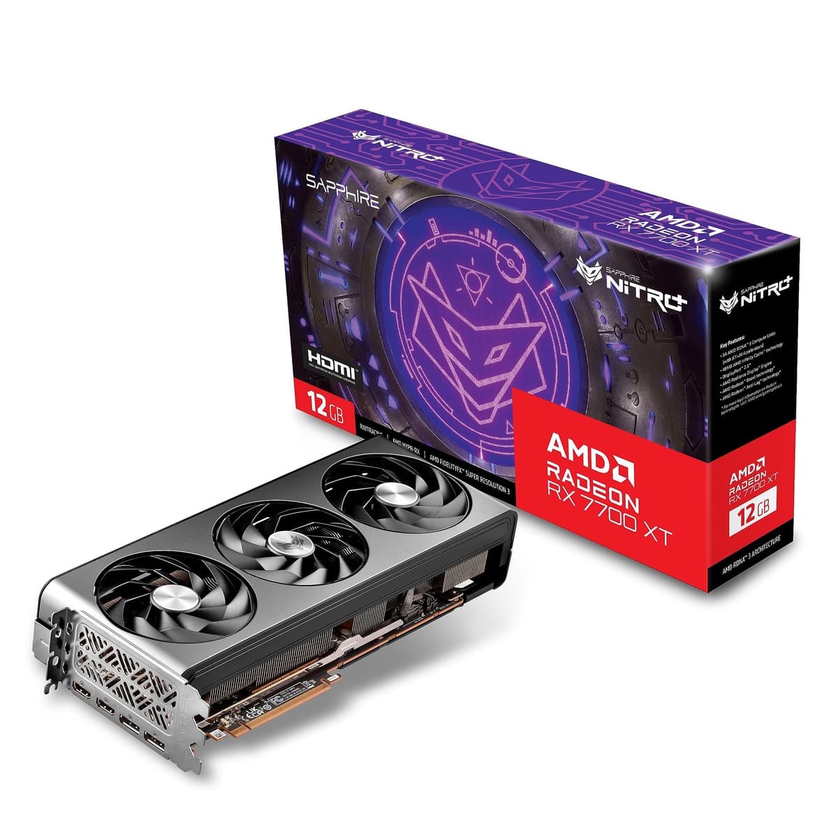 Sapphire 11335-02-20G Nitro+ AMD Radeon RX 7700 XT Tarjeta de Video Gaming con 12GB GDDR6, AMD RDNA 3