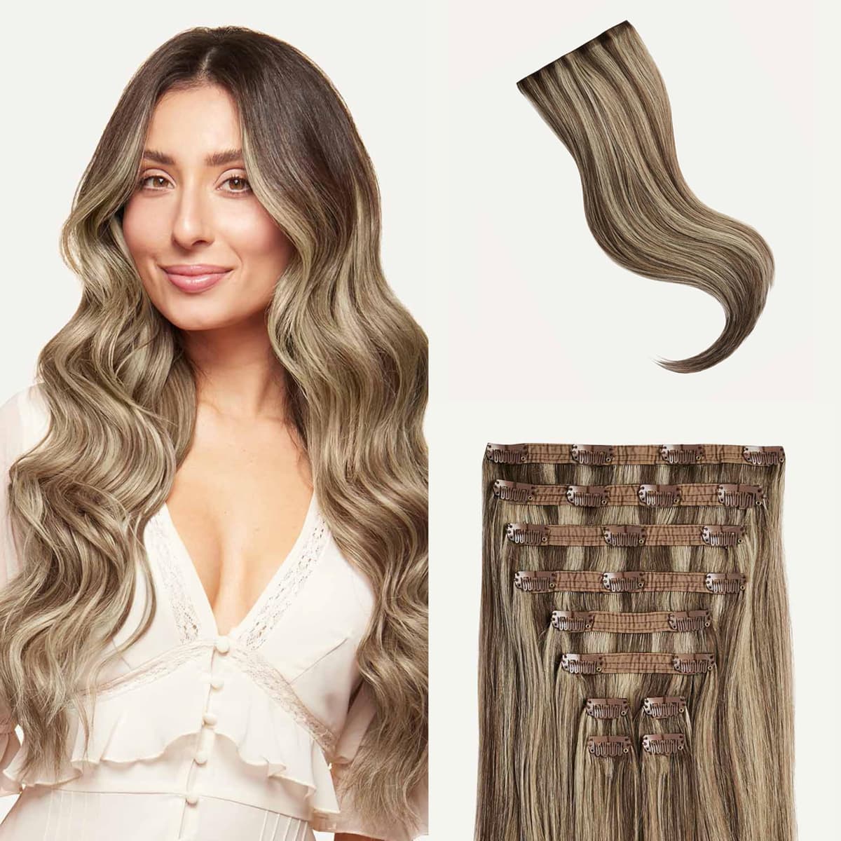 Luxy Hair 24" Ash Brown Highlights Clip-In 100% Remy 240g