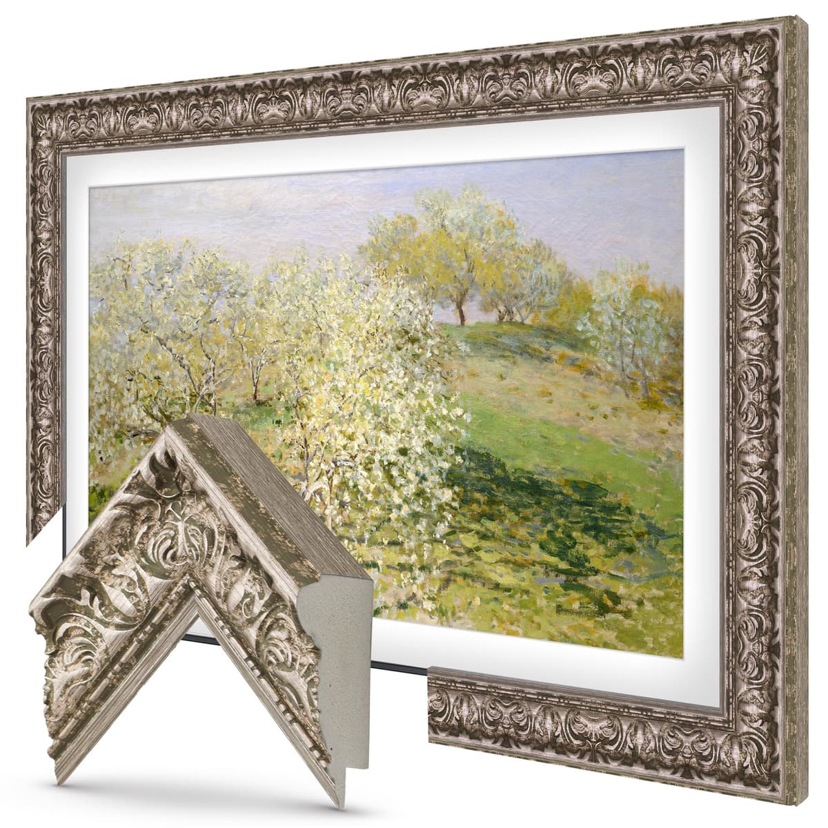 Marco para TV estilo toscano plateado de 50" Premiere Deco - Compatible ÚNICAMENTE con Samsung The Frame (Modelos 2021-2025: LS03A, LS03B, LS03C, LS03D, LS03FA)