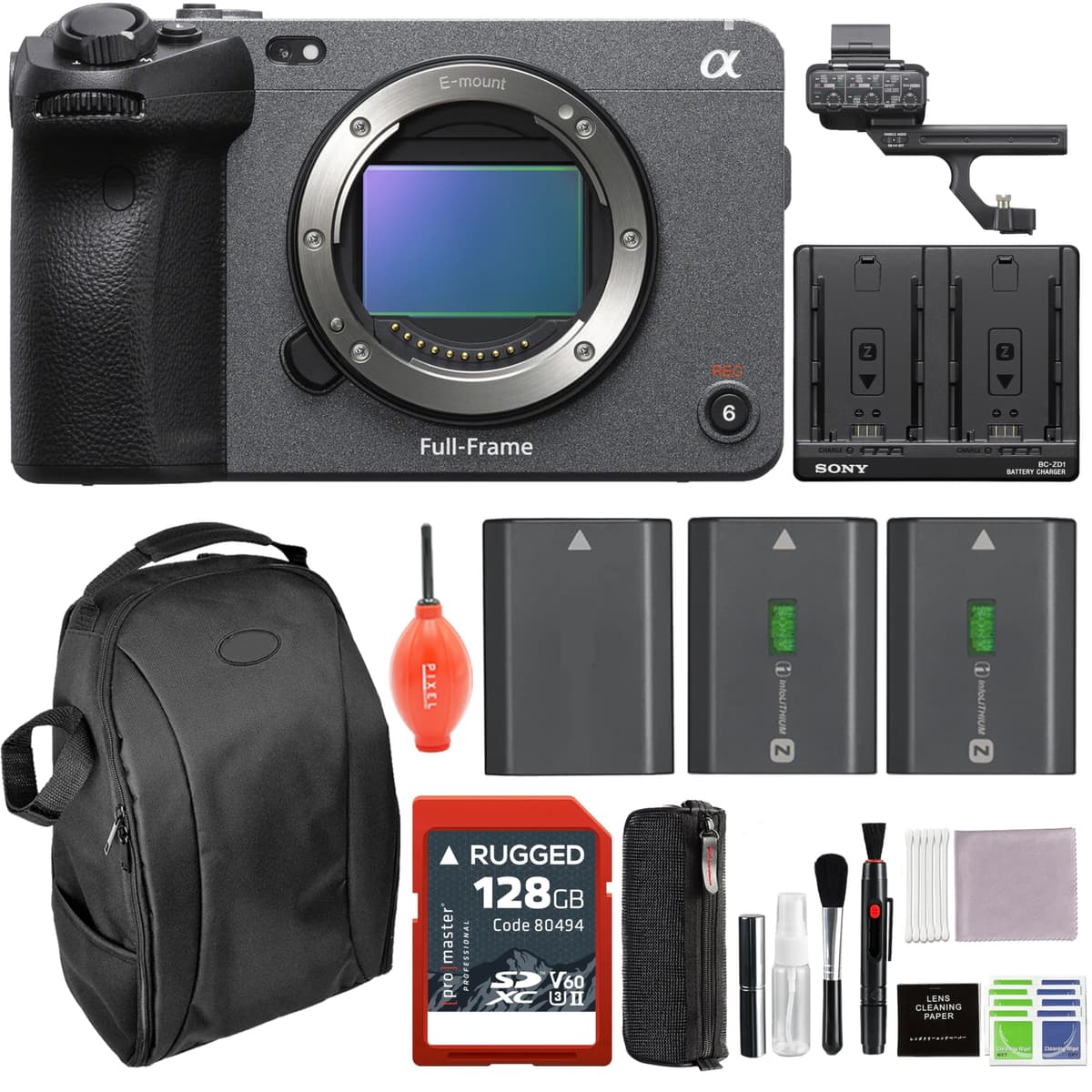 Sony FX3A Full-Frame Cinema Camera Bundle con 2 Baterías Extra, 128GB SD y Mochila ILME-FX3A