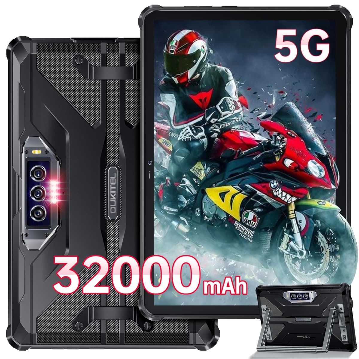 OUKITEL RT7 5G Tablet Rugerizada Android 13, 24GB+256GB - Tablet Impermeable, Batería 32000 mAh 10.1" FHD+ 33W Carga Rápida, Cámara Visión Nocturna 48MP+32MP+20MP, 5G Dual SIM + WiFi 5G/OTG/GPS/T-Mobile