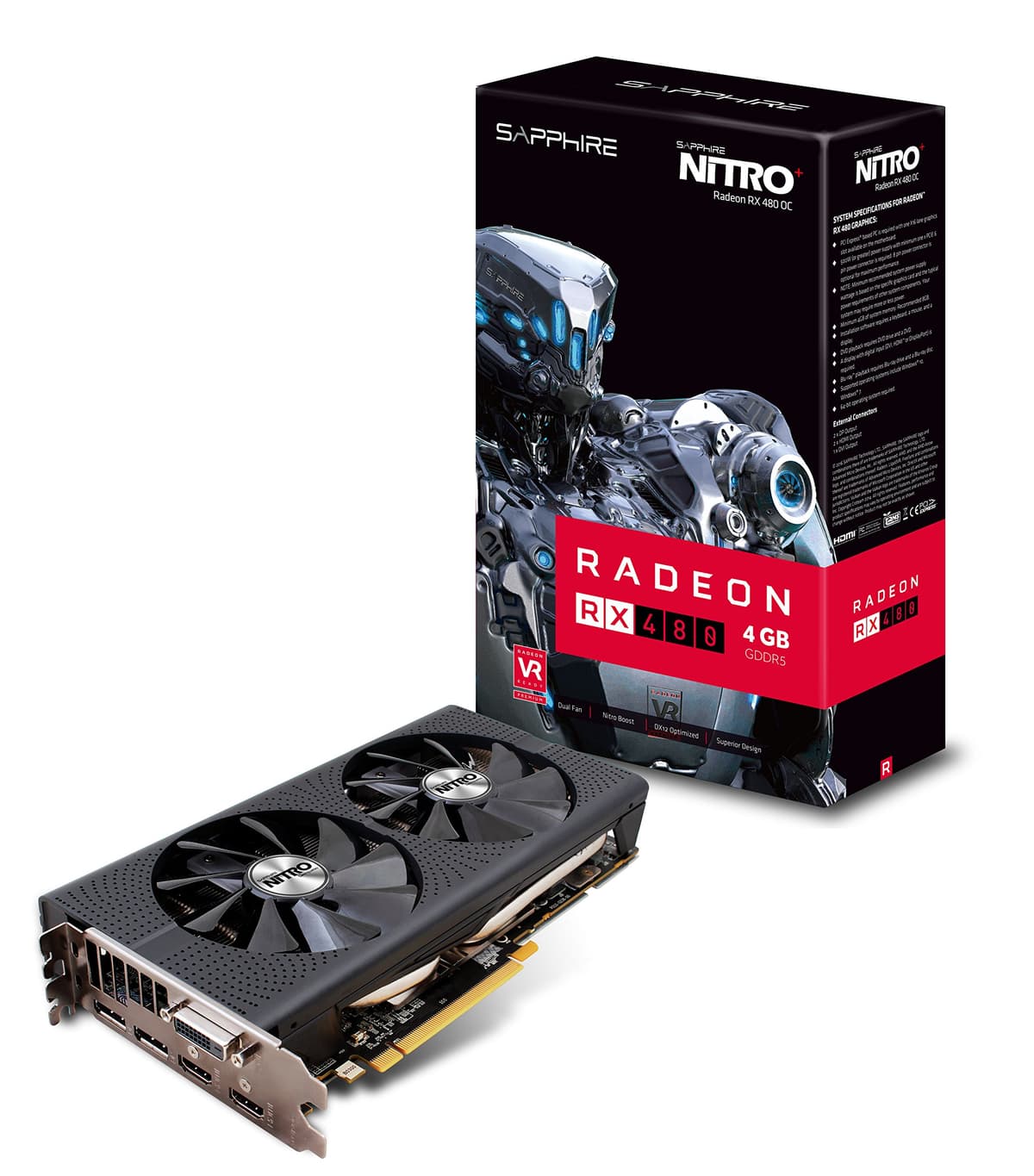 Sapphire Radeon Nitro+ RX 480 4GB GDDR5 Dual HDMI/DVI-D/Dual DP OC con Backplate (UEFI) PCI-E Tarjeta Gráfica 11260-02-20G