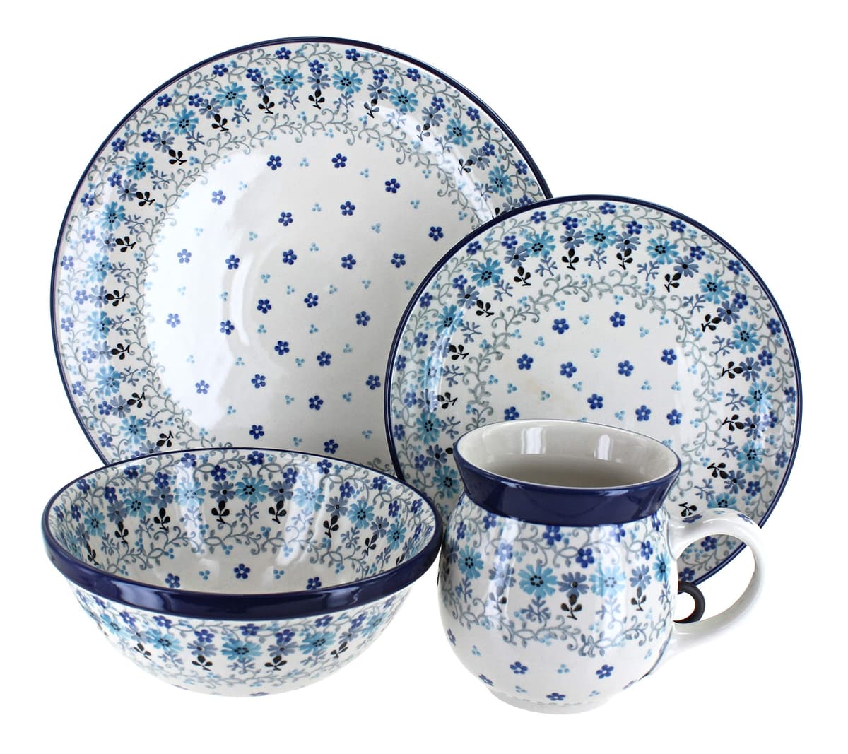 Blue Rose Polish Pottery Juego de vajilla Blue Celeste 16 piezas - 4 puestos 1000-2641X-4